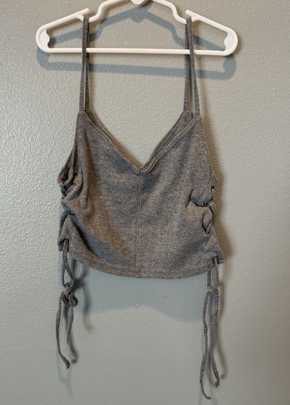 Hollister Lace Up Cropped Gray Spaghetti Strap Tank Top Size M